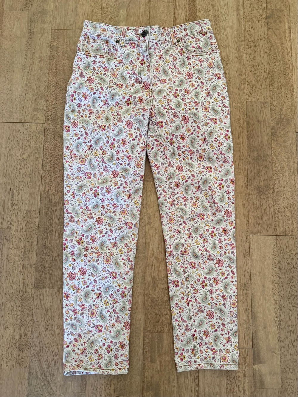 Etro Women's Straight-Leg Jeans in Pink & Cream Paisley